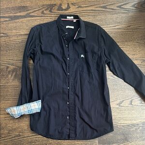 Men’s Burberry brit Black Casual Button Down Shirt sz large slim